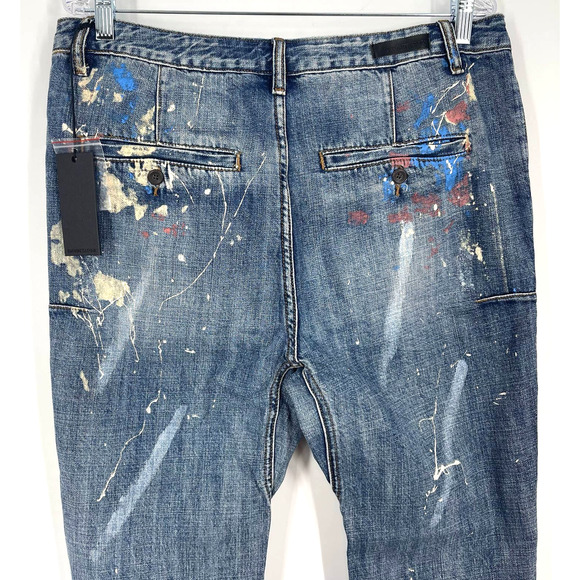 Man X One Teaspoon 32R Blue Suede Mr Browns Paint Splattered Distressed Jeans - Picture 6 of 12